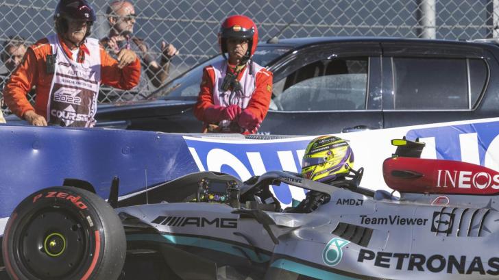 Lewis Hamilton crashes during F1 Grand Prix qualifying. (Photo by Guenther Iby/SEPA.Media /Getty Images)