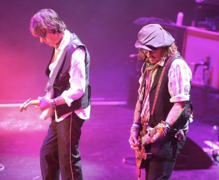 Jeff Beck, left, and Johnny Depp in concert at the Royal Albert Hall, London, 2022.