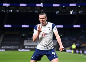 Bale celebrates his hat-trick for Spurs against Sheffield United while back with the club on loan