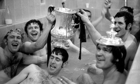 David Webb (second right) and Chelsea teammates celebrate after winning the 1970 FA Cup final replay.