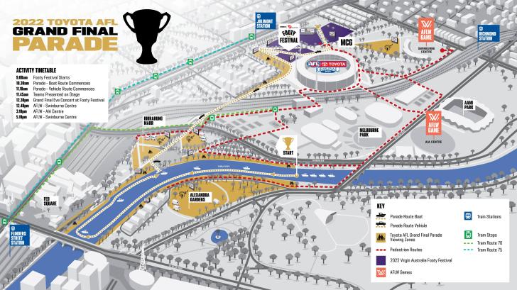 A map of the grand final parade route