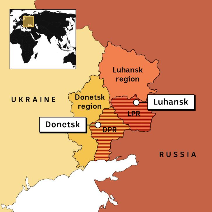 Donetsk and Luhansk on a map.