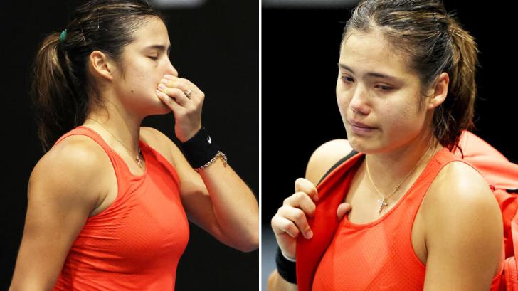 Emma Raducanu, pictured here in tears after retiring hurt at the Auckland International.