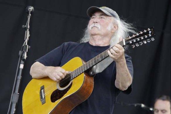 David Crosby of the band Crosby, Stills and Nash, performs at Glastonbury Festival, in England.