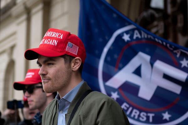 Nick Fuentes during a rally at the Michigan State Capitol in Lansing in 2020.