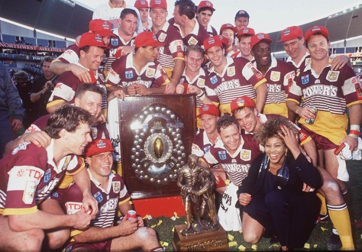 Tina Turner joined premiers Brisbane for this iconic snap after the 1993 decider.